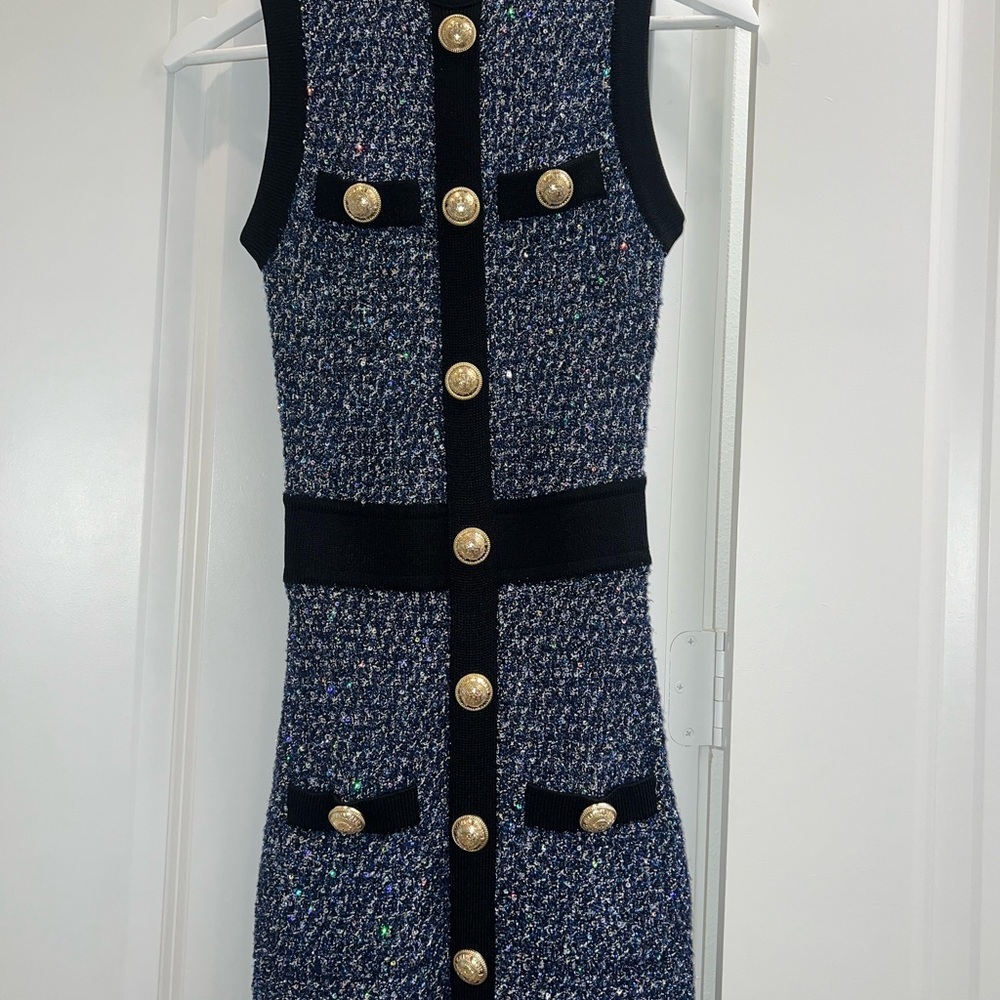Balmain Tweed Dress with Gold Accents